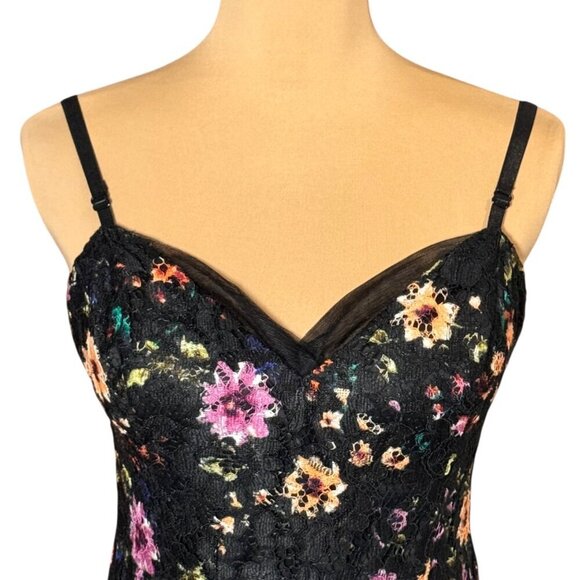 Guess Floral Lace Dress Sz.12 Black Spaghetti Straps Ruffle Fairy Event Party - Picture 3 of 15